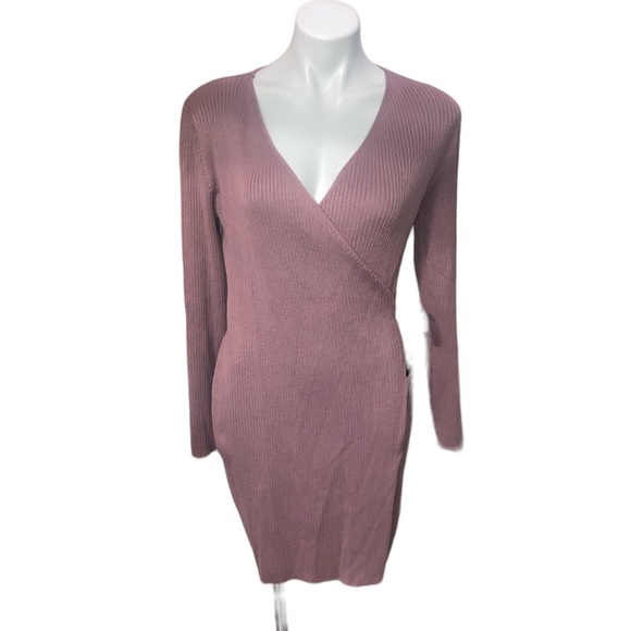 EMMA + POSH Women’s Large Ribbed Long Sleeve Wrap Dress - Picture 2 of 5